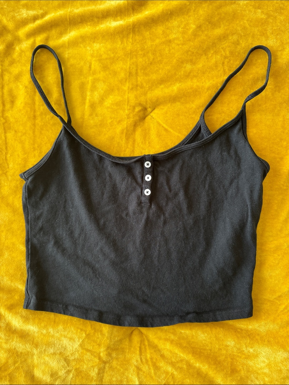aerie Black Spaghetti-Strap Cropped Tank with Button Front